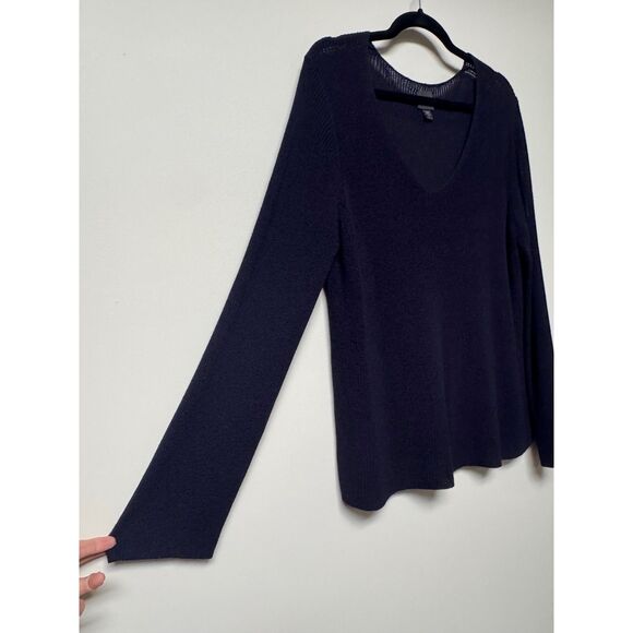 EILEEN FISHER Cotton/Viscose/Silk Blend V-Neck Open Knit Sweater, Sz L - Picture 2 of 9